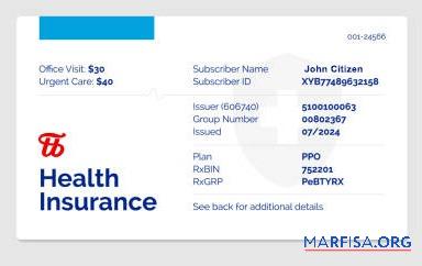Printable Health insurance company health insurance card sample